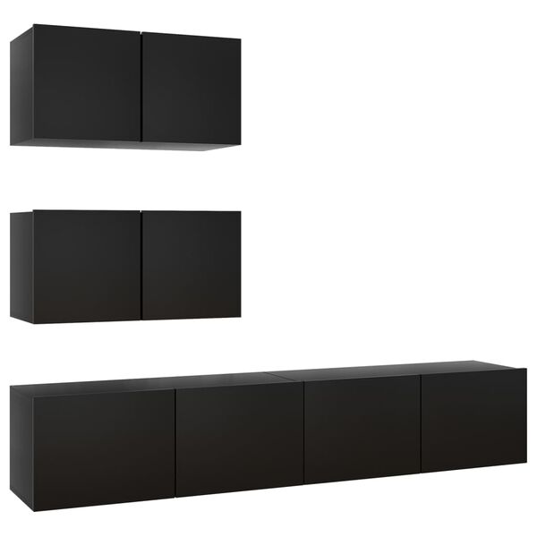 vidaXL 4 pcs conjunto de m&oacute;veis de TV derivados de madeira preto