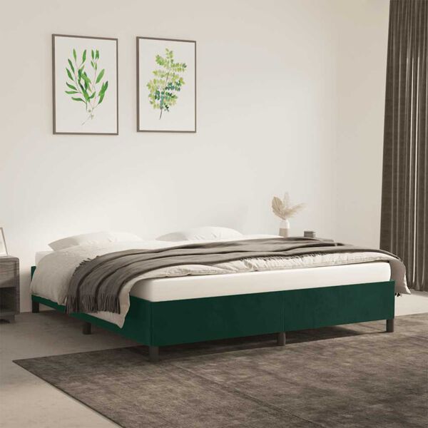 vidaXL Estrutura de cama sem colch&atilde;o 160x200 cm veludo verde-escuro