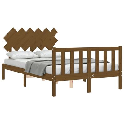 vidaXL Estrutura cama casal pequena c/ cabeceira madeira castanho-mel