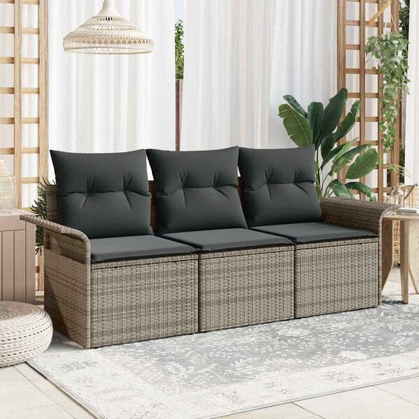 vidaXL Conjunto de Sof&aacute; de Jardim 3 pcs Cinzeto Rattan Sint&eacute;tico