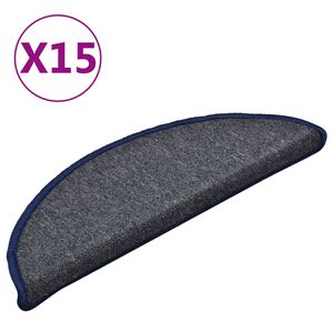 vidaXL Tapetes de escada 15 pe&ccedil;as 56x17x3 cm cinza escuro e azul semicircular