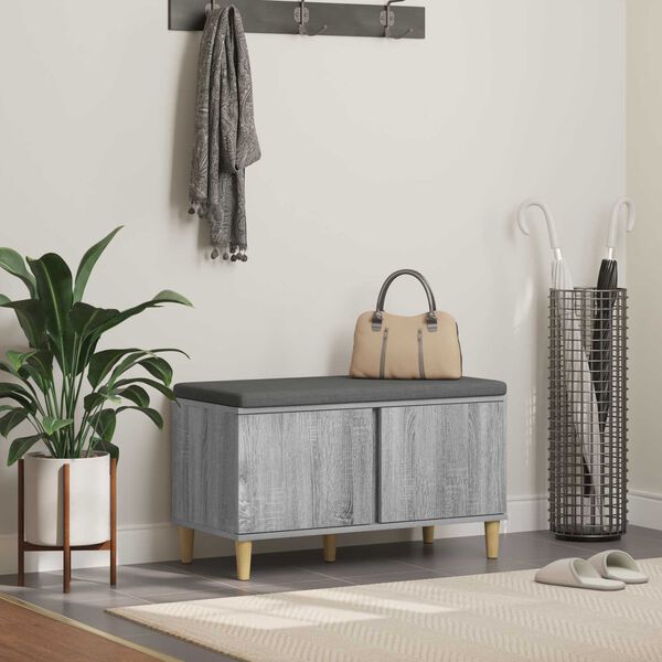 vidaXL Banco de Hall com almofada Cinza Sonoma 60 x 38 x 46 cm