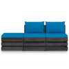 vidaXL 3 pcs conj. lounge jardim + almofad&otilde;es madeira impreg. cinzento