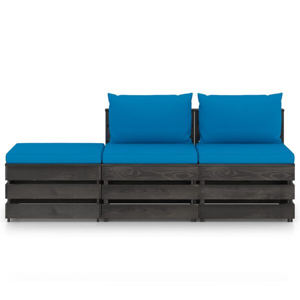 vidaXL 3 pcs conj. lounge jardim + almofad&otilde;es madeira impreg. cinzento