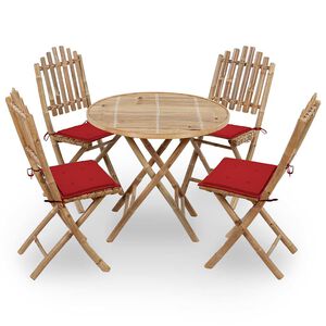vidaXL 5 pcs conj. de jantar dobr&aacute;vel c/ almofad&otilde;es p/ exterior bambu