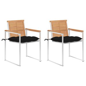 vidaXL Cadeiras de jardim com almofad&otilde;es 2 pcs teca maci&ccedil;a e a&ccedil;o