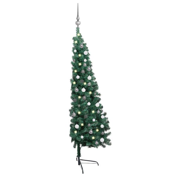vidaXL Meia &aacute;rvore Natal artificial pr&eacute;-iluminada c/ bolas verde