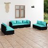 vidaXL 7 pcs conjunto lounge de jardim c/ almofad&otilde;es vime PE preto