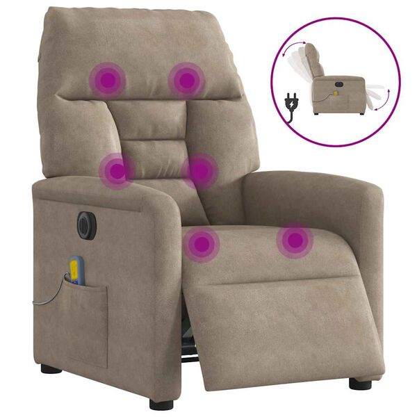 vidaXL Poltrona massagens recli. el&eacute;trica microfibra cinza-acastanhado