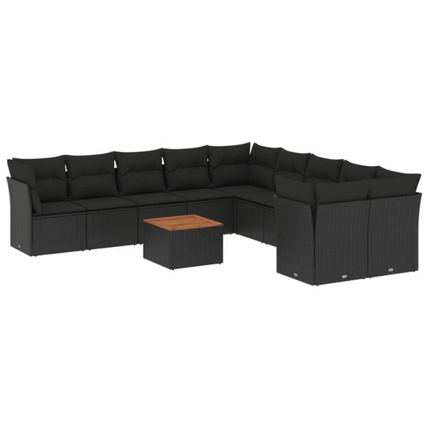 vidaXL 11 pcs conjunto sof&aacute;s de jardim c/ almofad&otilde;es vime PE preto