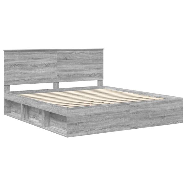 vidaXL Estrutura da Cama com cabeceira Cinza Sonoma 200 x 200 cm
