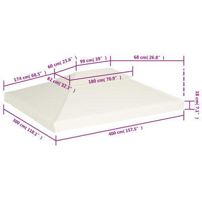 vidaXL Cobertura de substituição p/ gazebo 310 g/m² branco nata 3x4 m