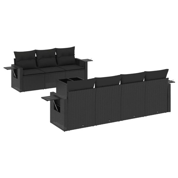 vidaXL 8 pcs conjunto sof&aacute;s de jardim com almofad&otilde;es vime PE preto