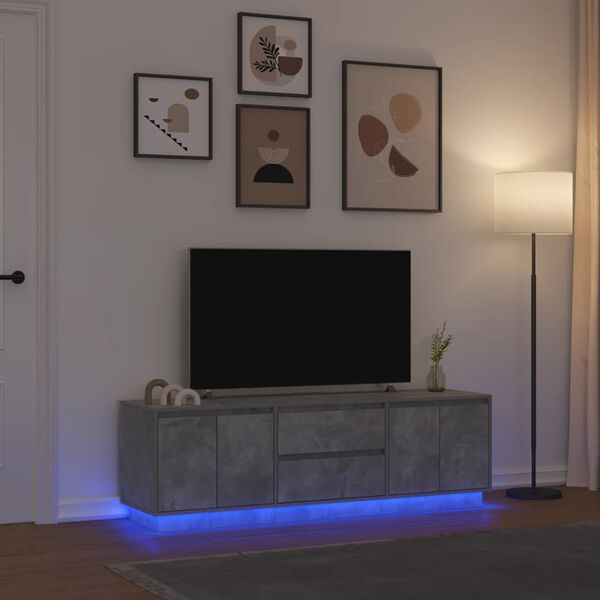 vidaXL M&oacute;vel de TV com luzes LED 160,5x41x50 cm cinzento cimento