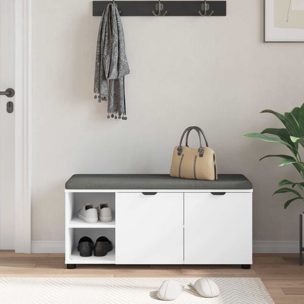 vidaXL Banco de Hall com almofada com porta Branco 100 x 38 x 46 cm