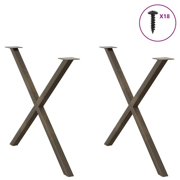 vidaXL P&eacute;s para mesa de jantar em formato de X, 2 pe&ccedil;as, a&ccedil;o natural, 90x(72-73) cm, a&ccedil;o