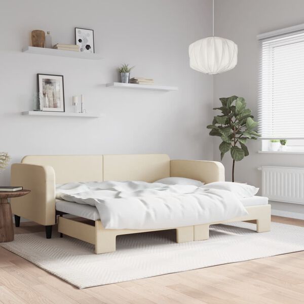 vidaXL Sofá-cama com gavetão 90x200 cm tecido cor creme