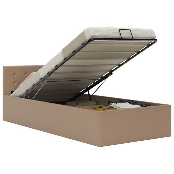 vidaXL Cama hidráulica c/ arrumação 100x200cm couro artif. cappuccino