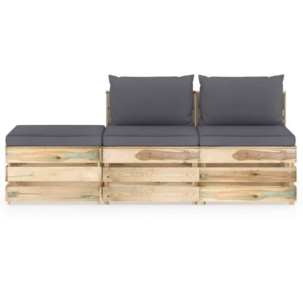 vidaXL 3 pcs conj. lounge jardim c/ almofad&otilde;es madeira impreg. verde