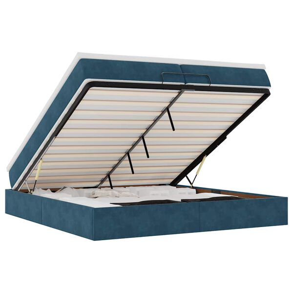 vidaXL Estrutura de cama otomana com colch&atilde;o azul escuro Veludo