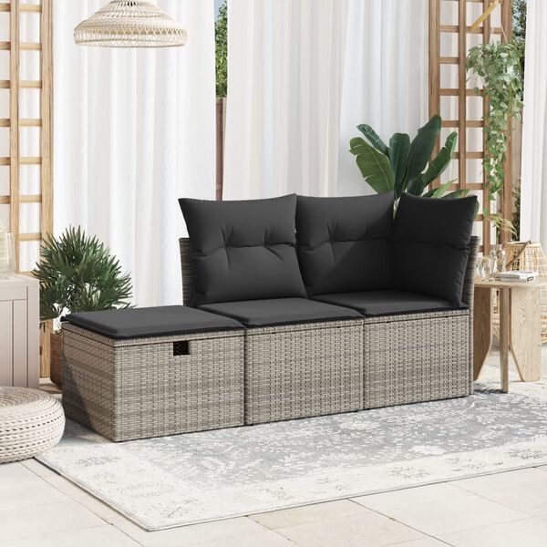 vidaXL Banco de jardim com almofadão 55x55x37 cm vime PE cinzento