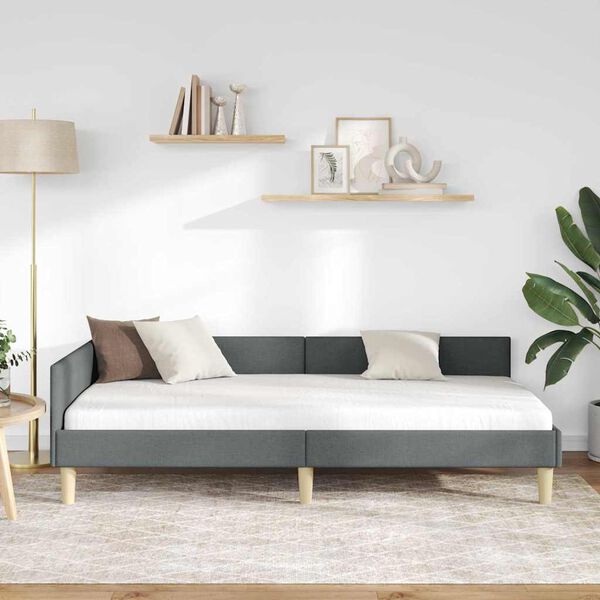 vidaXL Estrutura de Cama de Canto Cinza Escuro 90 x 190 cm tecido