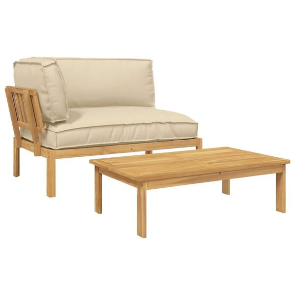 vidaXL Conjunto de Sof&aacute;s Liso 2 pcs Bege Madeira S&oacute;lida de Ac&aacute;cia