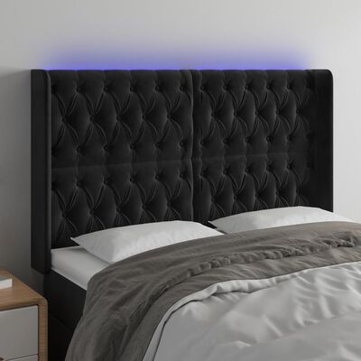 vidaXL Cabeceira de cama c/ luzes LED veludo 163x16x118/128 cm preto