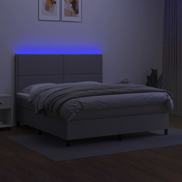 vidaXL Cama box spring c/ colch&atilde;o e LED 180x200 cm tecido cinza-claro