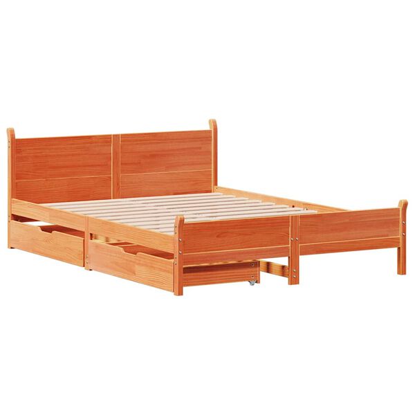 VidaXL Cama sem colch&atilde;o 140x190 cm pinho maci&ccedil;o castanho-mel