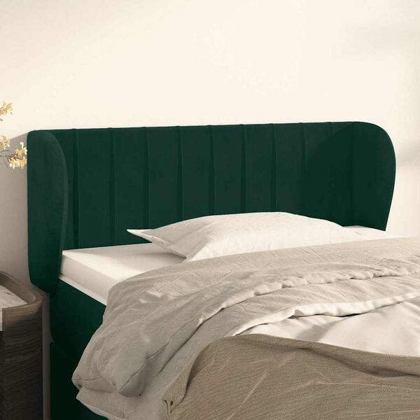vidaXL Cabeceira de cama c/ abas veludo 103x23x78/88cm verde-escuro