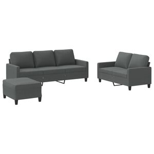 vidaXL 3 pcs conjunto de sof&aacute;s com almofad&otilde;es tecido cinzento-escuro