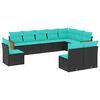 vidaXL Conjunto de sof&aacute; de jardim com 10 pe&ccedil;as e almofadas em rattan sint&eacute;tico preto