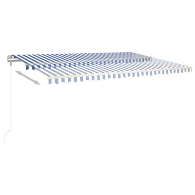 vidaXL Toldo retrátil manual com postes 5x3,5 m azul e branco