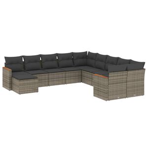 vidaXL 11 pcs conjunto sof&aacute;s de jardim c/ almofad&otilde;es vime PE cinzento