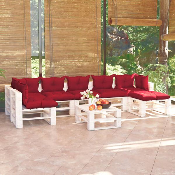 vidaxL Conjunto lounge de paletes p/ jardim 8 pcs c/ almofad&otilde;es pinho