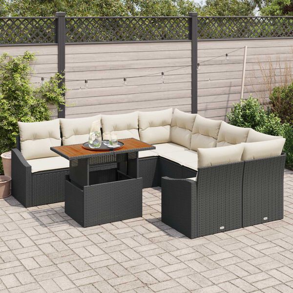 vidaXL Conjunto de Sof&aacute; de Jardim 9 pcs Preto Rattan Sint&eacute;tico