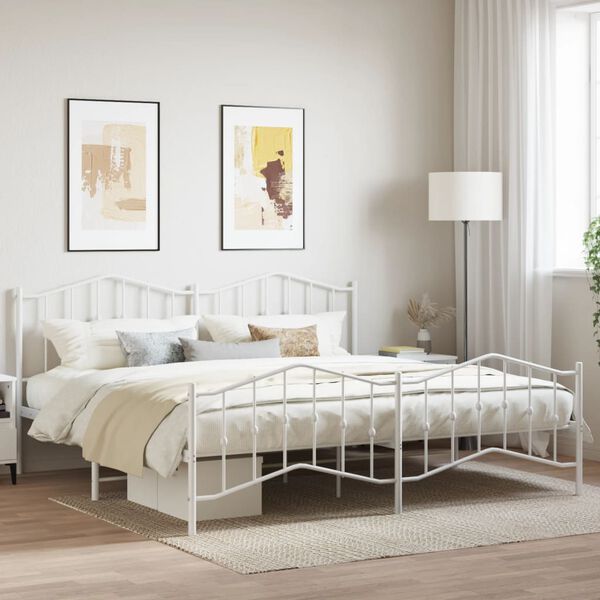 vidaXL Estrutura de cama com cabeceira e p&eacute;s 200x200 cm metal branco