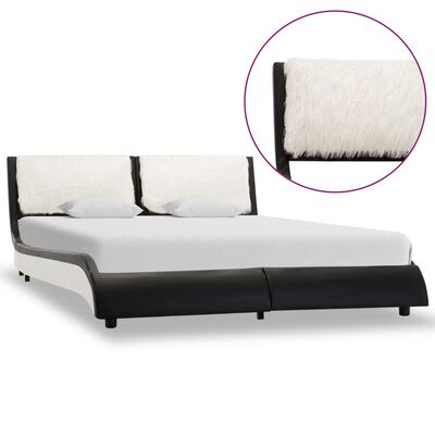 vidaXL Estrutura de cama 135x190 cm couro artificial preto e branco