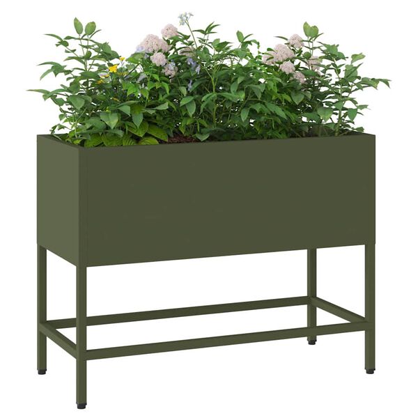 vidaXL Vaso Elevado para Jardim Verde-oliva 60 x 26 x 45 cm A&ccedil;o