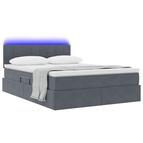 vidaXL Cama com arruma&ccedil;&atilde;o e LED Cinza Escuro 140 x 200 cm Veludo