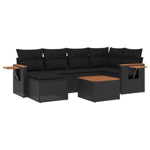 vidaXL 7 pcs conjunto de sof&aacute;s p/ jardim c/ almofad&otilde;es vime PE preto