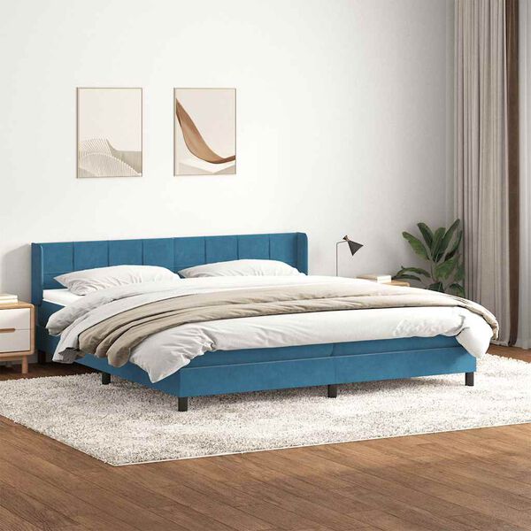 vidaXL Cama com molas/colch&atilde;o 180x210 cm veludo azul-escuro