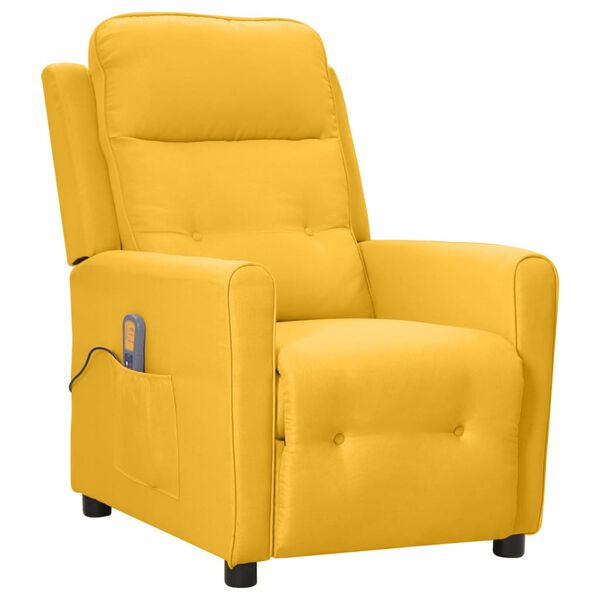 vidaXL Poltrona elevatória de massagens tecido amarelo