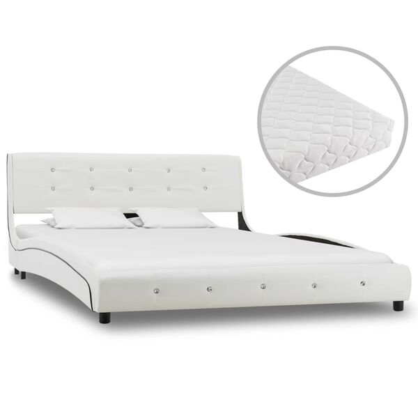vidaXL Cama com colch&atilde;o 140x200cm couro artificial branco