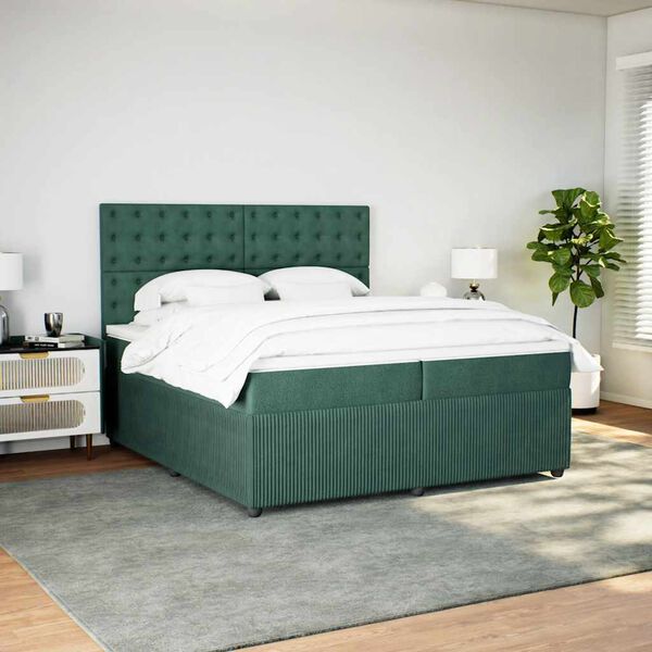 vidaXL Cama com molas/colch&atilde;o 200x200 cm veludo verde-escuro