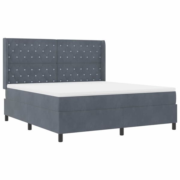 vidaXL Cama Box com colch&atilde;o Cinza Escuro 180 x 200 cm Veludo