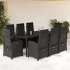 vidaXL 9 pcs conjunto de jantar p/ jardim c/ almofad&otilde;es vime PE preto
