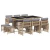 vidaXL 11 pcs conj. jantar jardim c/ almofad&otilde;es vime PE bege misturado