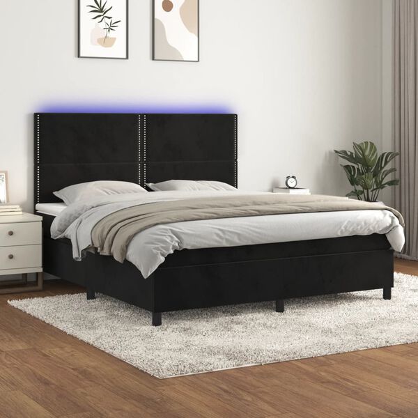 vidaXL Cama box spring c/ colch&atilde;o/LED 160x200 cm veludo preto
